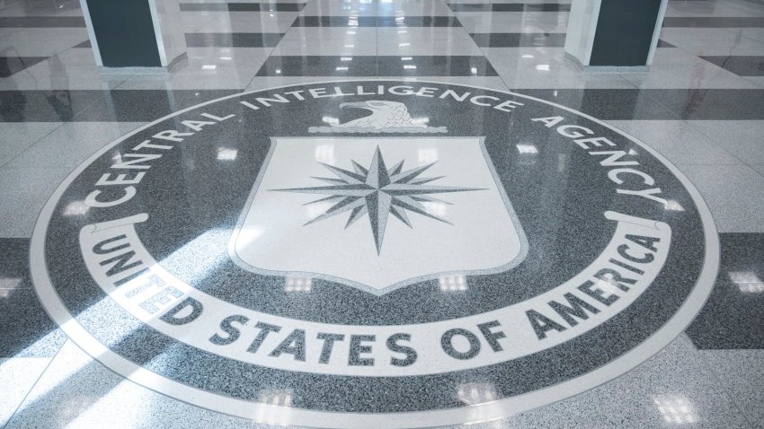 The seal of Central Intelligence Agency is seen in the lobby the headquarters building in Langley, Va., on Saturday, Sept. 24, 2022.