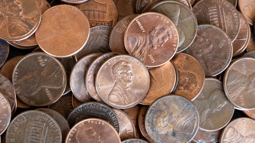 A pile of US pennies is seen in this photo illustration in Washington, DC, February 10, 2025.