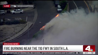Fire burning near the 110 Freeway in South LA