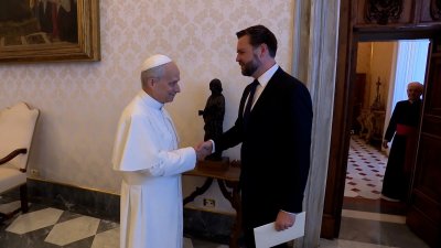 WATCH: Pope Leo and JD Vance meet and exchange gifts 