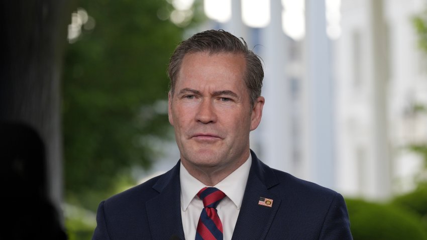 National Security Advisor Mike Waltz speaks during a television interview at the White House, Thursday, May 1, 2025, in Washington.