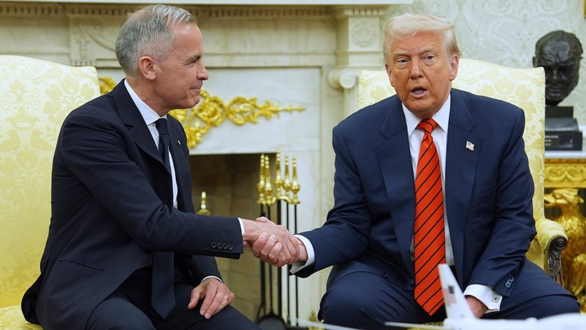 President Donald Trump meets Canadian Prime Minister Mark Carney in the Oval Office of the White House, Tuesday, May 6, 2025, in Washington.
