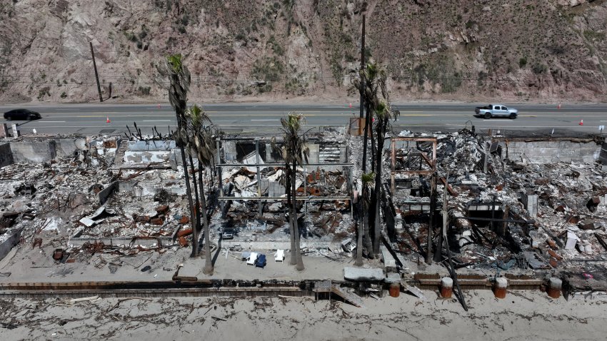 LOS ANGELES, CALIFORNIA – MARCH 20: A view of burned houses and structures by the Pacific coastline of Malibu after massive wildfires occurred in January, in Los Angeles, California, United States on March 20, 2025. (Photo by Tayfun Coskun/Anadolu via Getty Images)