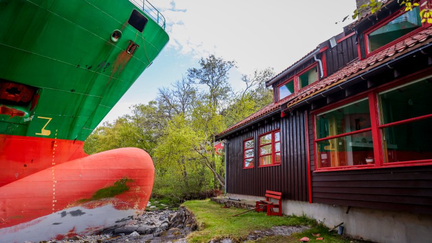 a 135-meter-long container ship