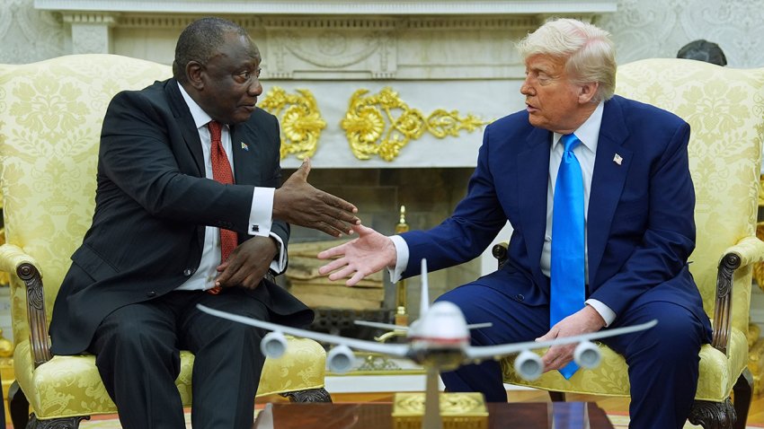 President Donald Trump meets South African President Cyril Ramaphosa in the Oval Office of the White House, Wednesday, May 21, 2025, in Washington.