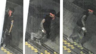 Security camera images show a vandal wanted in connection with graffiti spray-painted outside the Islamic Center of Southern California.