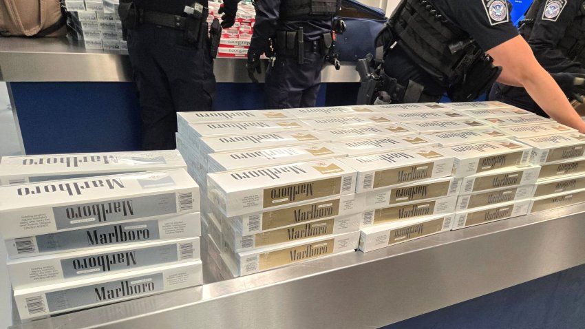 Hundreds of cartons of contraband cigarettes were seized from two passengers arriving April 17 in Southern California on a cruise ship.