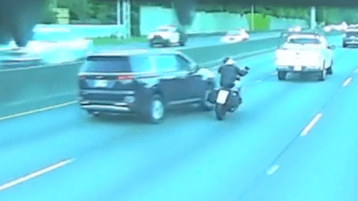 WATCH: Minivan driver speeds away after barreling into motorcyclist in Oregon