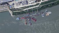 his satellite image from Planet Labs PBC shows what appears to be a sunken Chinese submarine at a shipyard near Wuhan, China, June 15, 2024.
