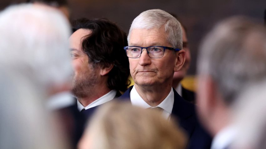 Tim Cook, chief executive officer of Apple Inc., during the 60th presidential inauguration in the rotunda of the US Capitol in Washington, DC, US, on Monday, Jan. 20, 2025.