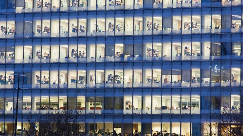 Working late, office buildings, Financial District, London.