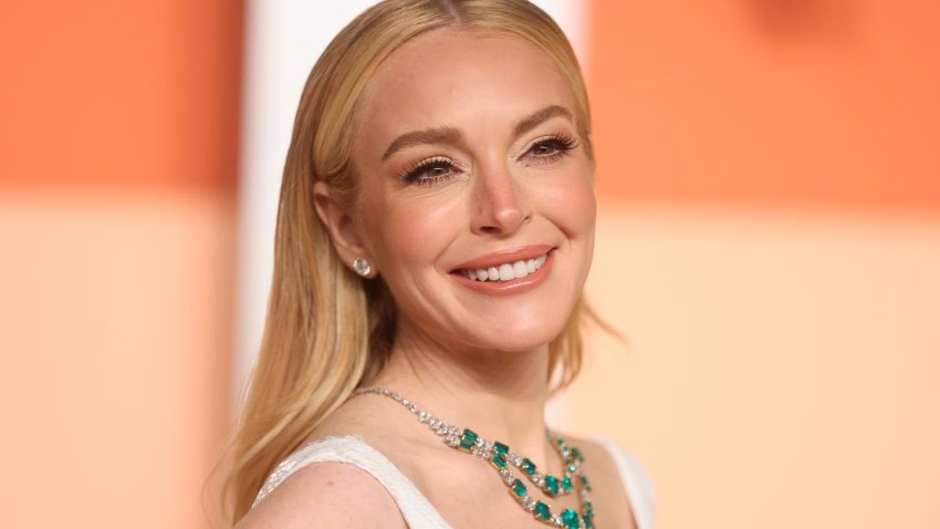 Lindsay Lohan at the 2025 Vanity Fair Oscar Party.