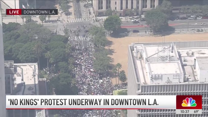 ‘No Kings' protesters march in downtown LA