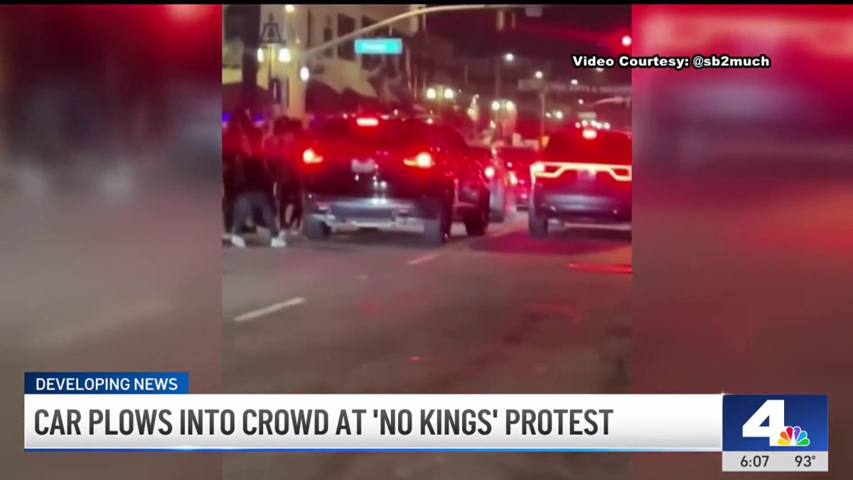 Woman injured after car plows into crowd at ‘No Kings’ rally in ...