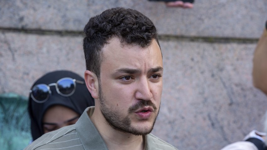FILE – Student negotiator Mahmoud Khalil is seen at a pro-Palestinian protest encampment on the Columbia University campus in New York, April 29, 2024.