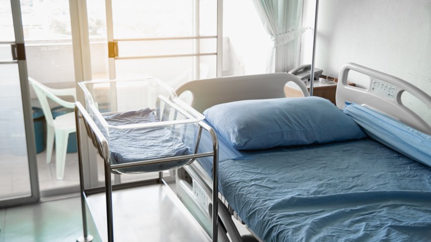 File. Empty Bed And Crib In Hospital