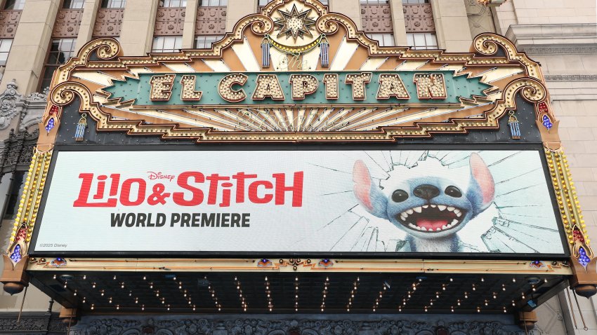 The marquee is seen during the world premiere of Disney’s live action remake of “Lilo & Stitch” at the El Capitan theatre in Hollywood, California, May 17, 2025.