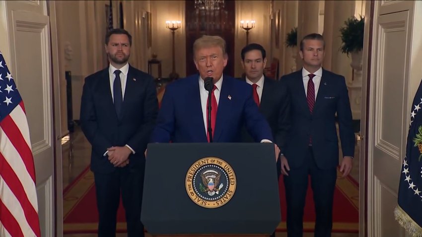 President Donald Trump delivers presidential address with JD Vance, Marco Rubio and Pete Hegseth at White House