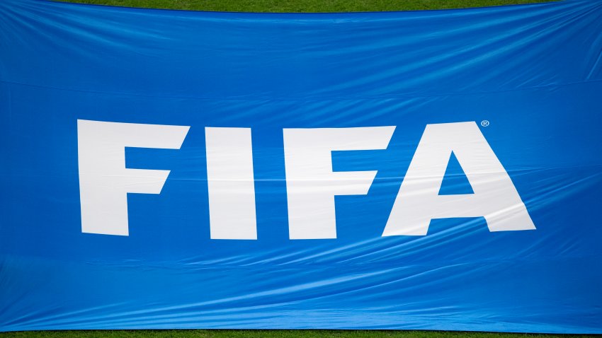 AL KHOR, QATAR – DECEMBER 14: The FIFA logo on a banner before the FIFA World Cup Qatar 2022 semi final match between France and Morocco at Al Bayt Stadium on December 14, 2022 in Al Khor, Qatar. (Photo by Visionhaus/Getty Images)