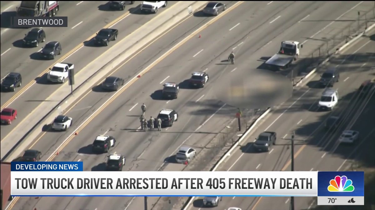 Tow truck driver arrested after pedestrian death on 405 Freeway – NBC ...