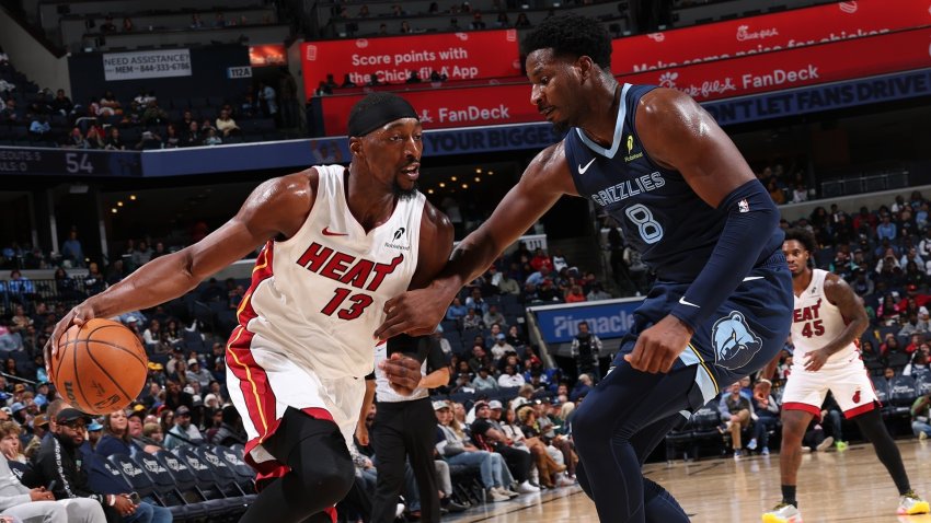 Bam Adebayo dribbles