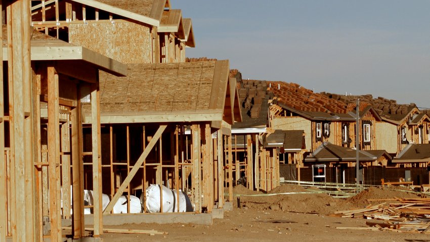 Affordable housing under construction in new housing development located East of Los Angeles, October 18, 2003 in Fontana, California. (Photo by Bob Riha, Jr./Getty Images)