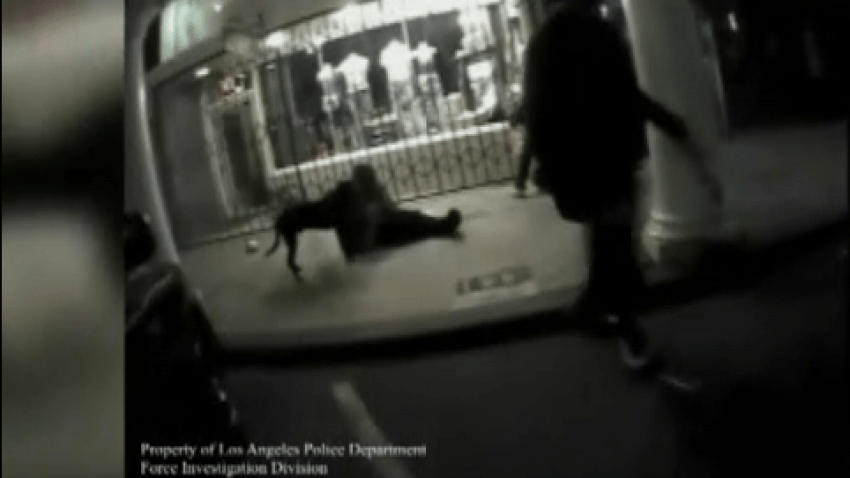 Still image from video released by the LAPD of the 2015 confrontation that led to the shooting death of Brendon Glenn, an unarmed homeless man shot by an officer.