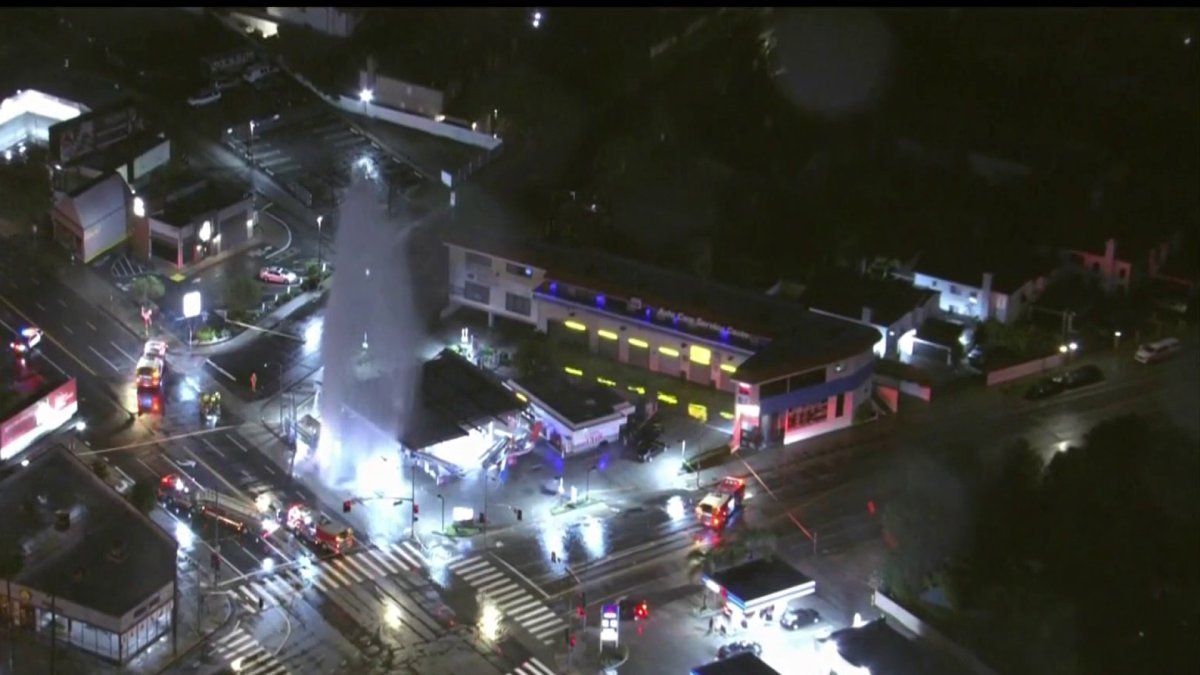 A sheared fire hydrant is causing flooding at a gas station in Tarzana early Friday. 