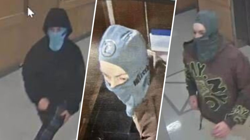 Surveillance images of two suspects accused of setting off an explosion at a building on the Harvard medical campus on Saturday, Nov. 1, 2025.