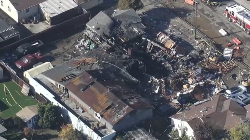 Aftermath of an explosion and fire in Hayward.