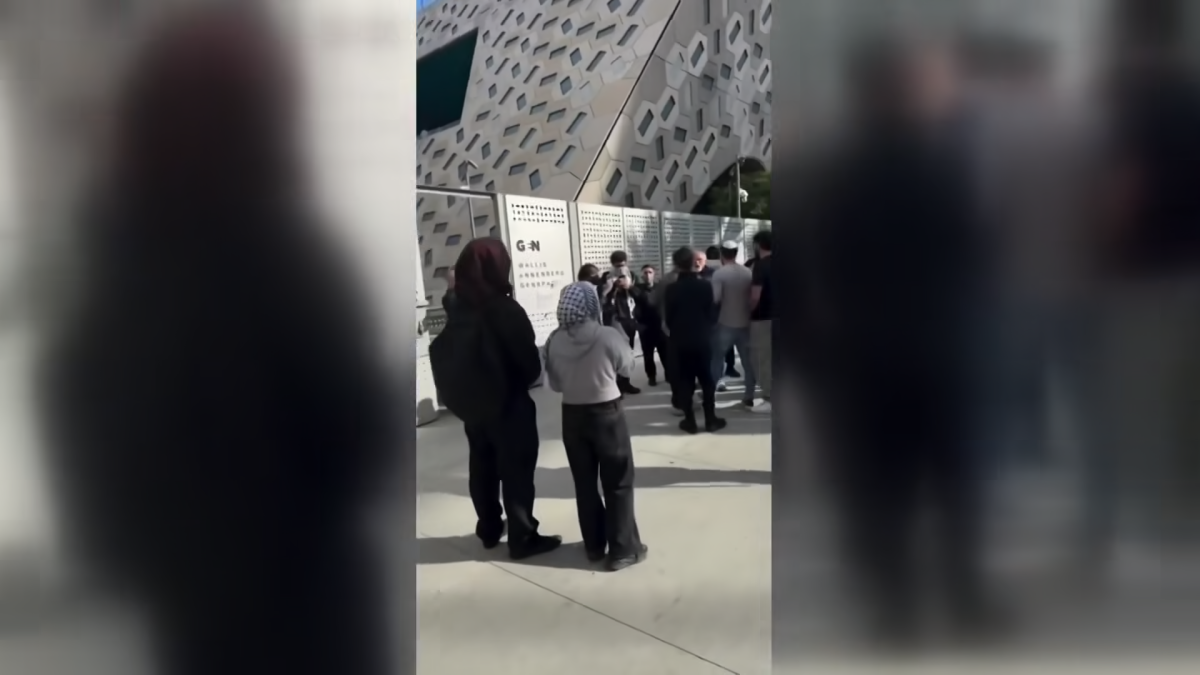 Tensions flared at a synagogue Wednesday morning after protesters disrupted a private event at the place of worship in Koreatown.
