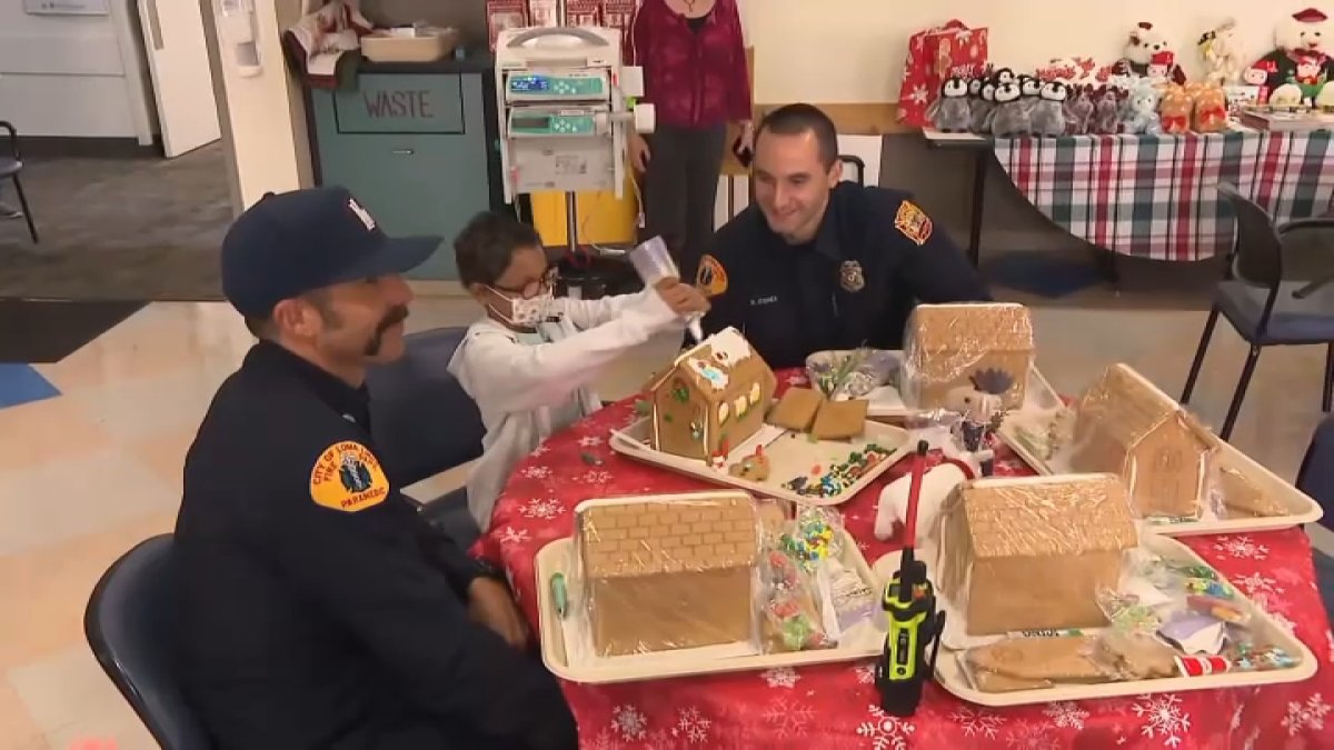 Pediatric patients in Loma Linda got into the holiday spirit on Monday by kicking off December with gingerbread houses and the help of local firefighters.