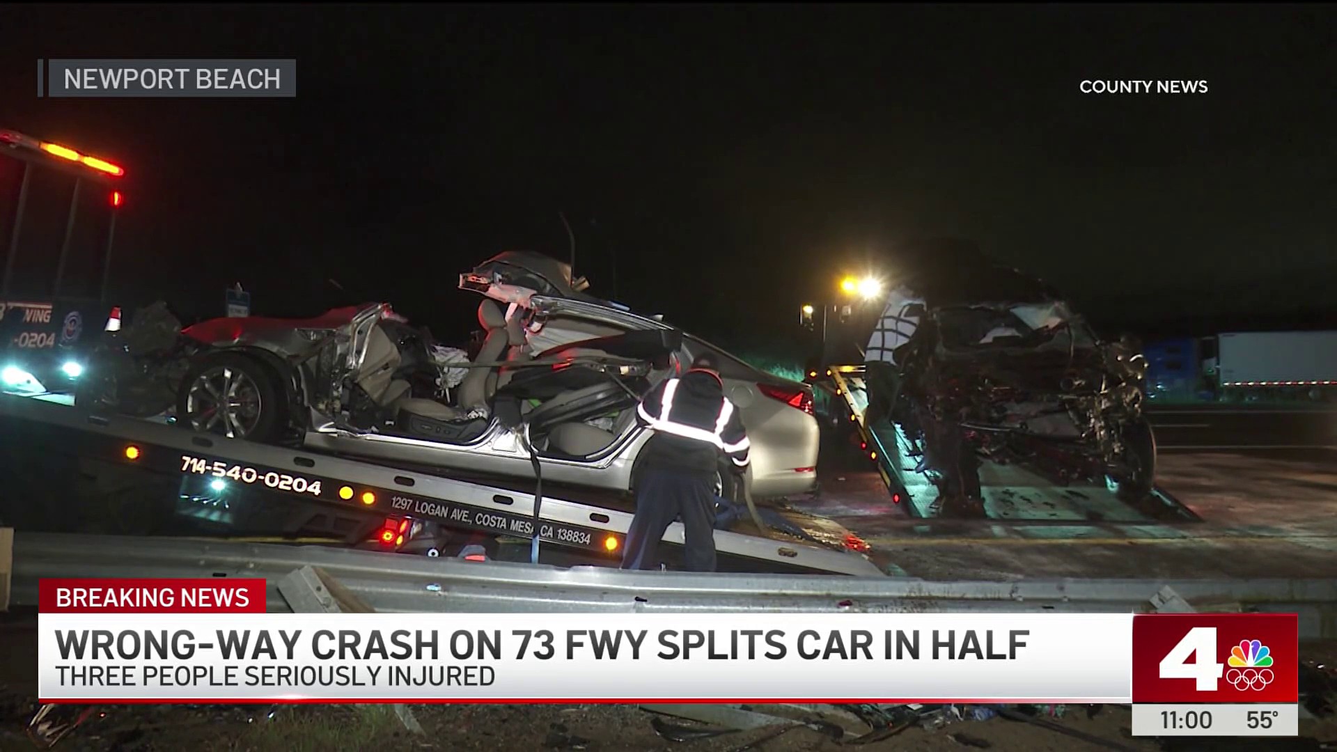 Wrong-way crash on 73 Freeway in Newport Beach splits car in half