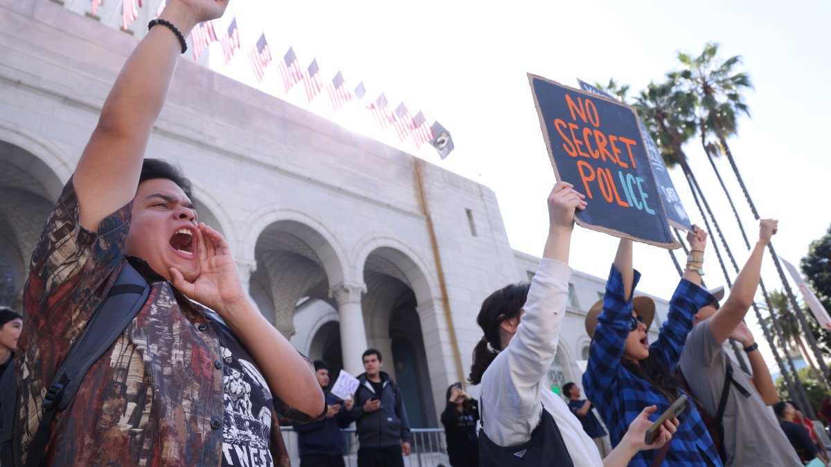 Crowds of people gathered at demonstrations Friday in Los Angeles, including at Gloria Molina Grand Park in the city's downtown area.