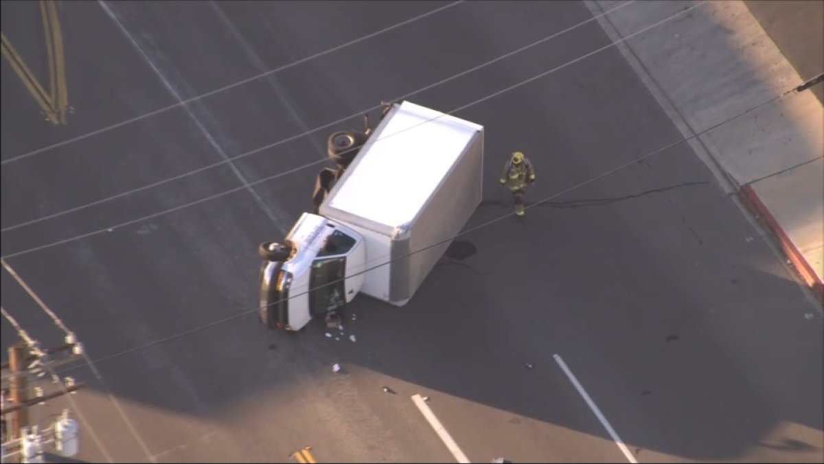 Stolen box truck overturns during pursuit in Vernon