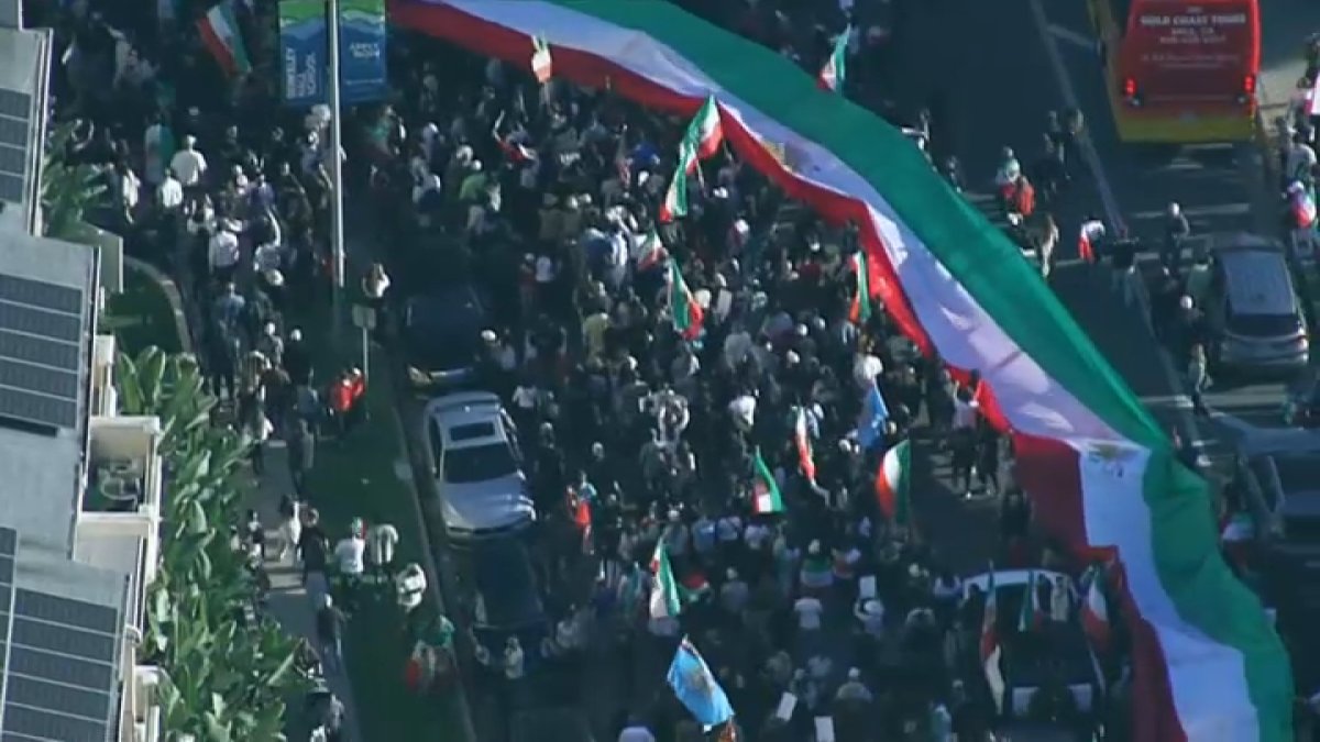 A U-Haul truck plowed into a group of protesters in Westwood on Sunday during a demonstration in support of the Iranian people.