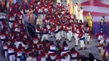 Athletes of Team United States participate in the athlete parade.