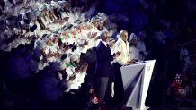 Kirsty Coventry, President of IOC, gives a speech during the Milano Cortina 2026 Winter Olympics Closing Ceremony.
