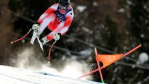 Franjo von Allmen of Switzerland in the men's downhill alpine skiing race