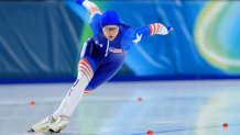 Brittany Bowe of the United States skates during the women's speed skating 1000m during the Milano Cortina 2026 Olympic Winter Games
