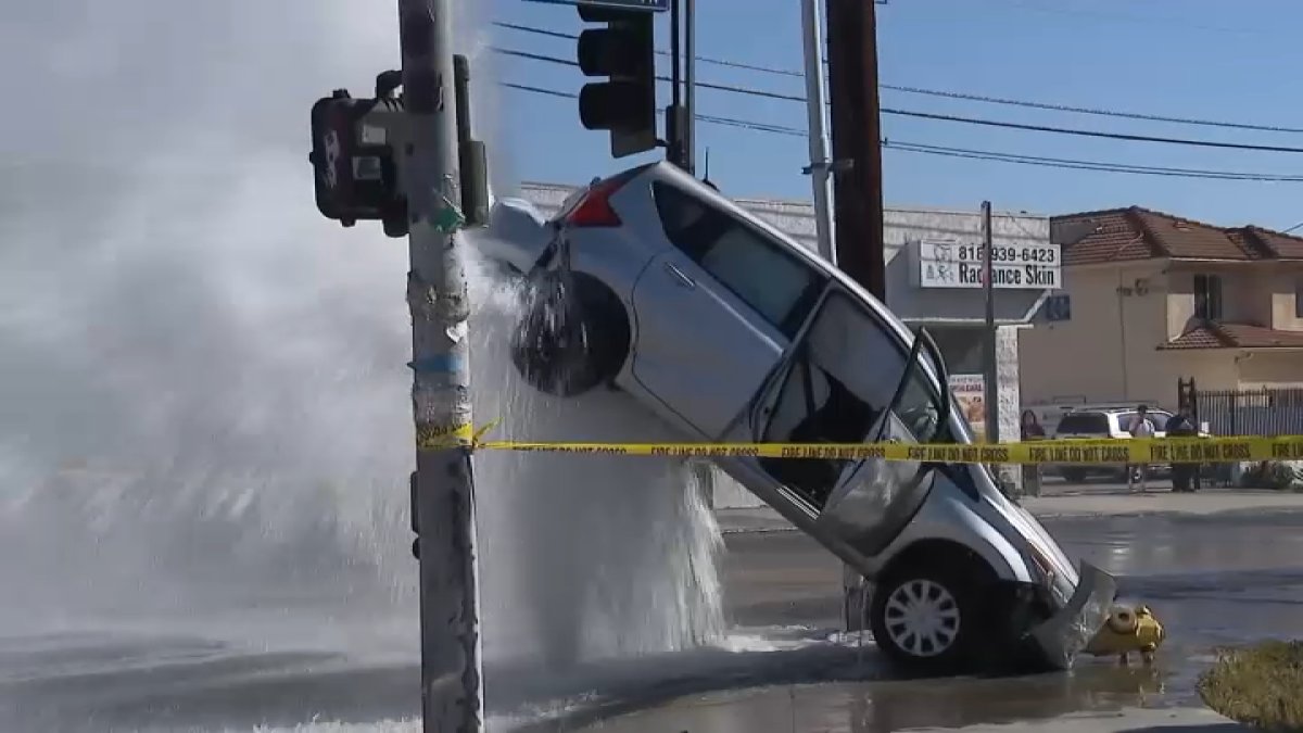 Before the car collided with the hydrant head on, it was clipped by another vehicle at the intersection.