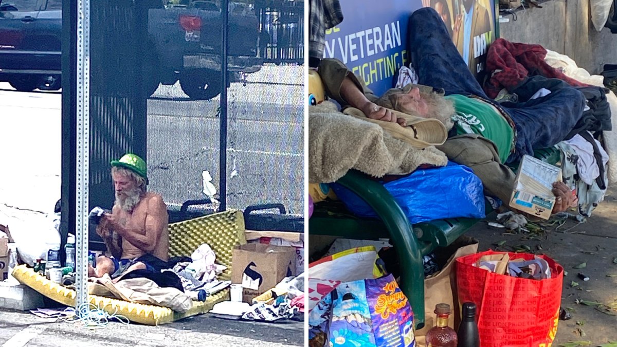 Homeless man living at Hollywood bus stop and refusing help, a neighbor says