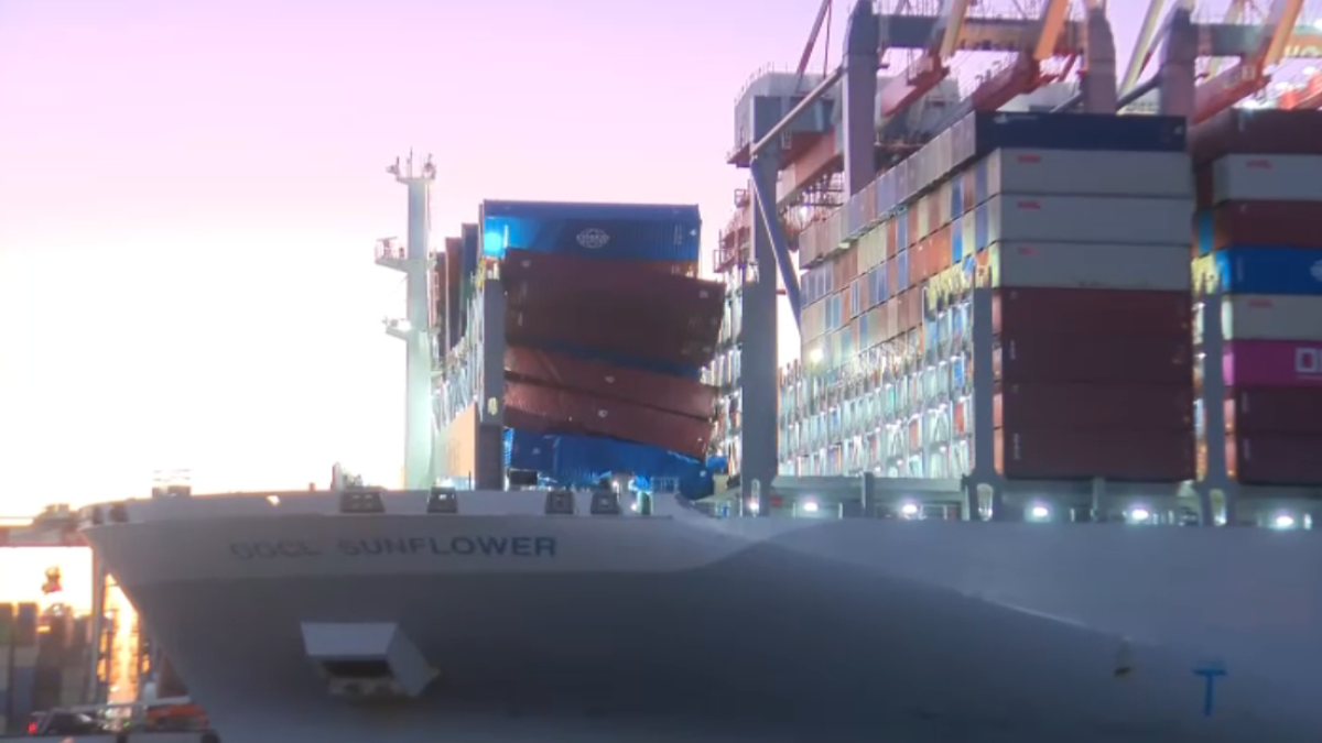 Shipping containers at risk of falling into water at Port of Long Beach