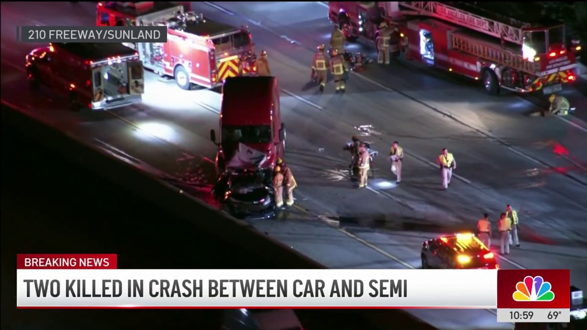 2 killed in crash between car and semi-truck on 210 Freeway – NBC Los ...
