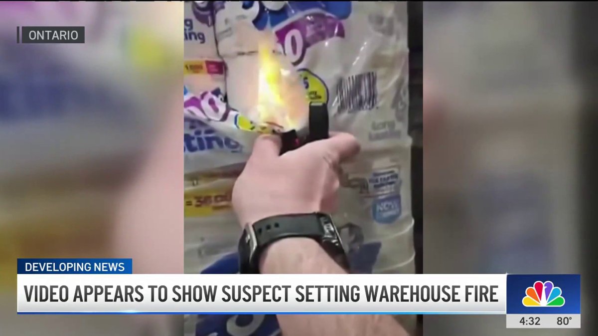 Video appears to show suspect setting Ontario warehouse on fire – NBC ...
