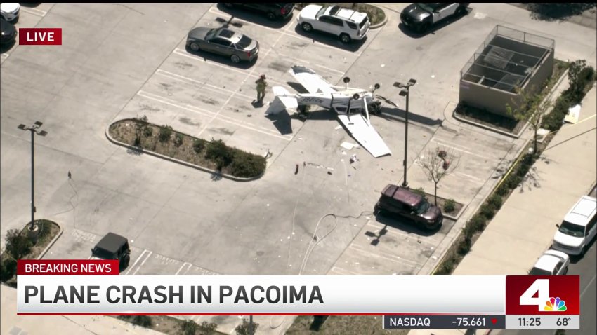 Single-engine Cessna crashes in Pacoima parking lot