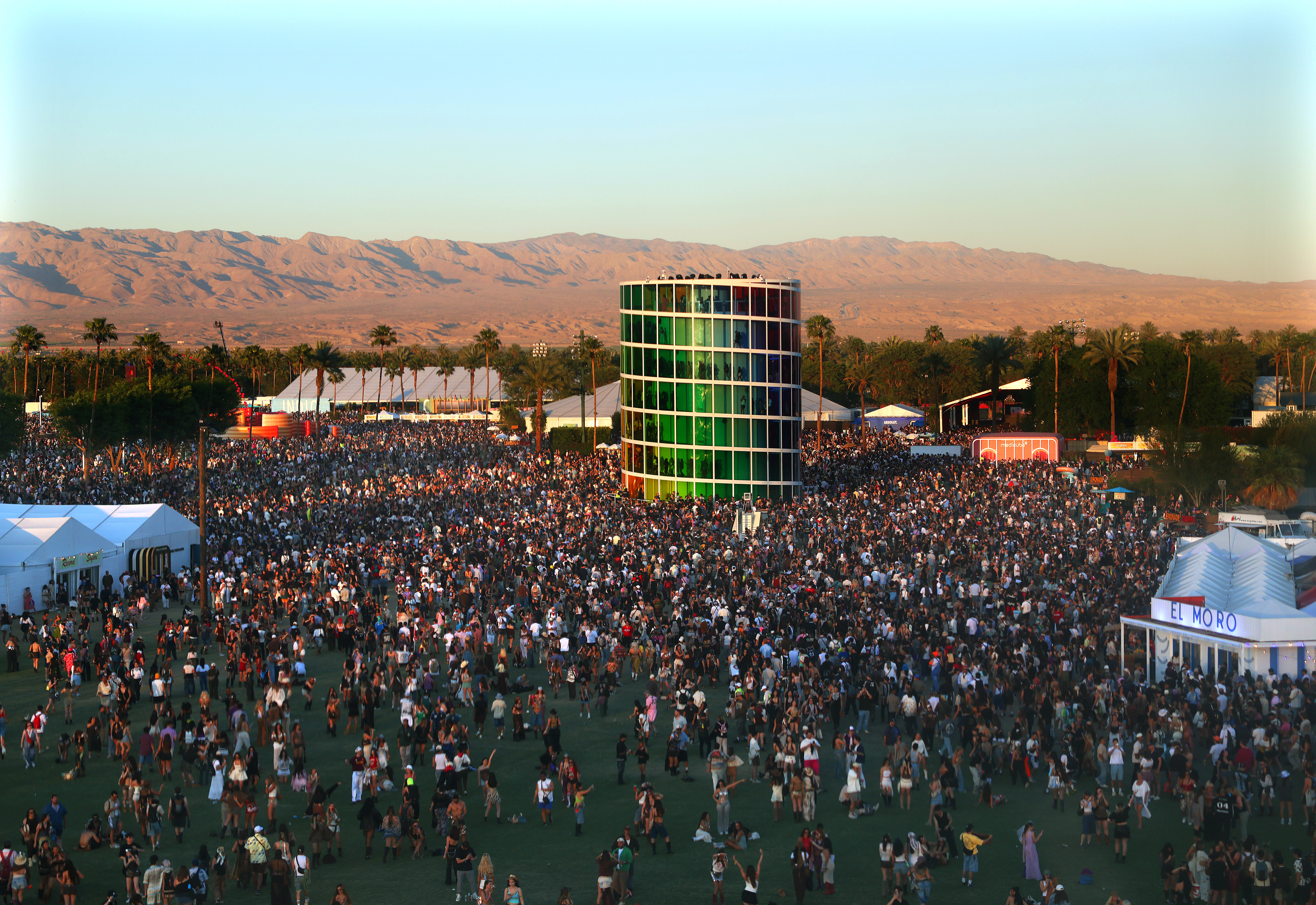 INDIO, CA, APRIL 11, 2026: A view from the Ferris Wheel on day 2 of weekend one at the Coachella Valley Music and Arts Festival at the Empire Polo Club in Indio on Saturday, April 11, 2026. (Christina House / Los Angeles Times via Getty Images)