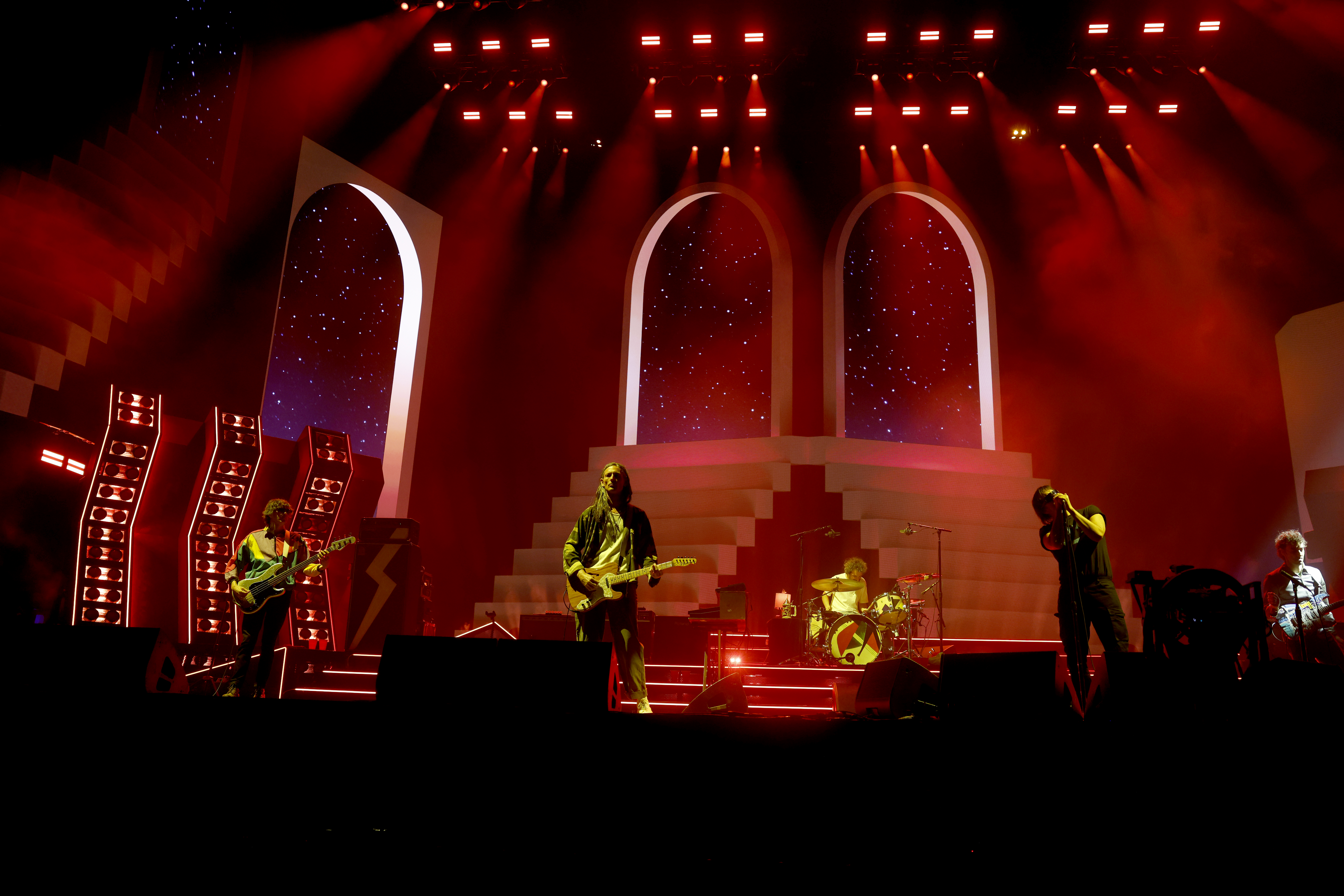 INDIO, CA – APRIL 11, 2026: The Strokes perform at the Coachella Stage during the Coachella Valley Music and Arts Festival at the Empire Polo Club on Saturday, April 11, 2026, in Indio, CA. (Kayla Bartkowski / Los Angeles Times via Getty Images)