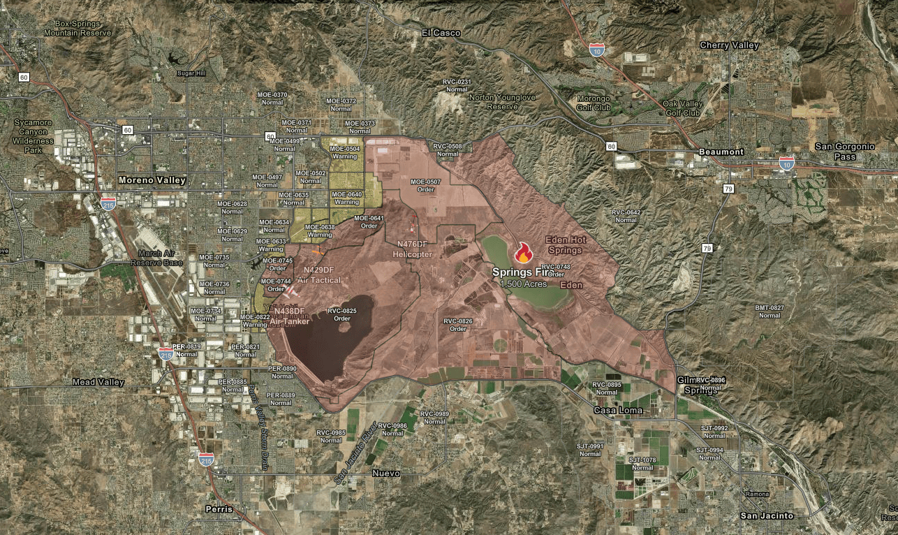 Spring Fire Fire Map Evacuations lifted for 4,100-acre Springs Fire in Moreno Valley – NBC ...