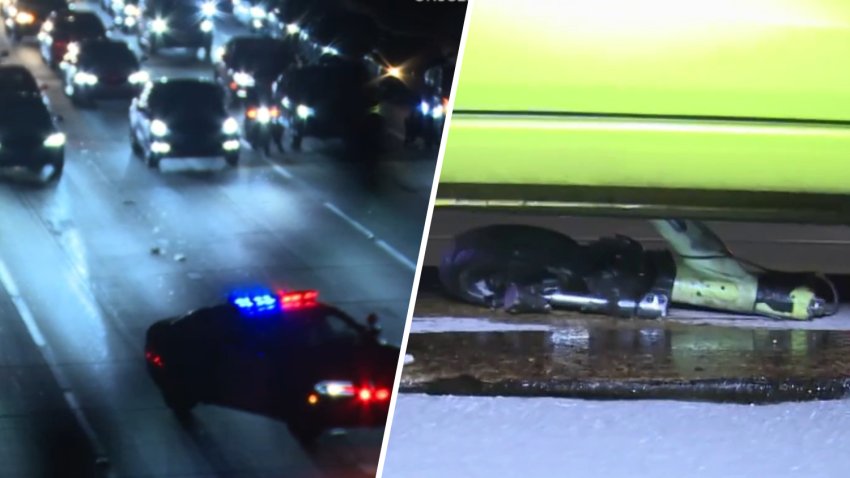 Objects, including a scooter, were tossed onto the 110 Freeway.